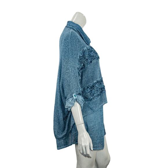 SCANDAL double layer AKRAIA Blouse Sweater in indigo blue NWT - Picture 3 of 7